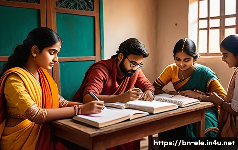 전기기사 시험 응시료 절약법 - A detailed illustration of a group of Bengali students preparing together for an exam, sitting aroun...