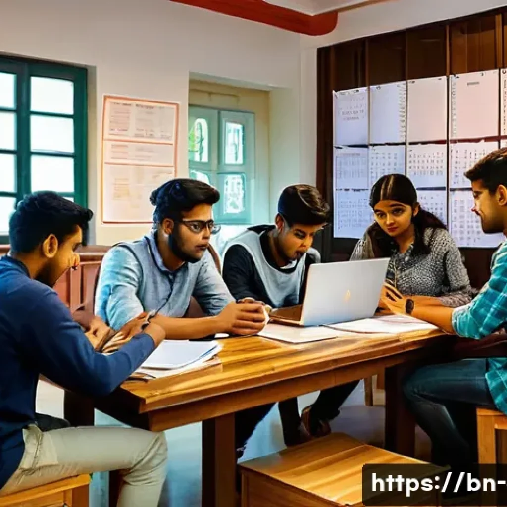 전기기사 시험 대비 스터디 그룹 활용 - A diverse group of Bengali students in their late teens or early twenties sitting around a wooden ta...