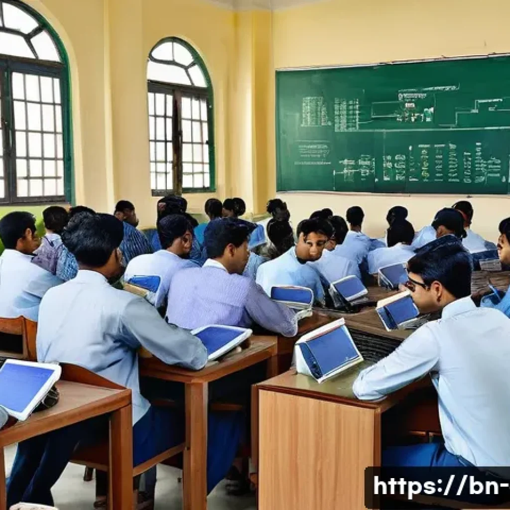 전기기사 자격증과 관련 학위의 관계 - A detailed illustration of a Bengali university classroom focused on electrical engineering students...
