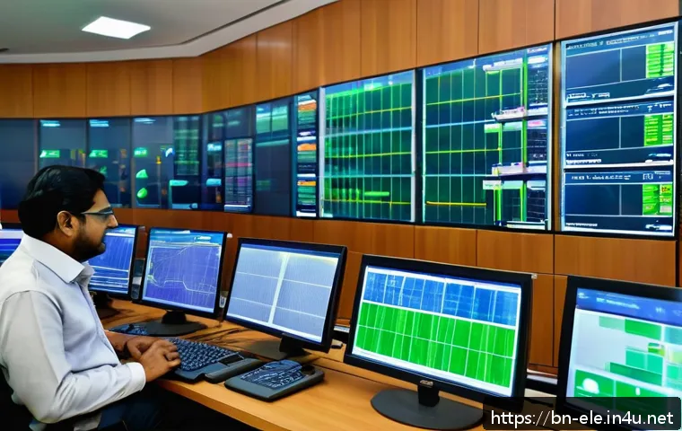 전기기사와 대체 에너지 시스템 - A detailed, realistic scene of a modern smart grid control room in Bangladesh, featuring engineers m...