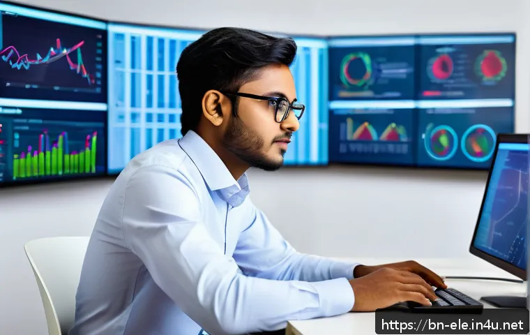 전기기사 자격증으로 갈 수 있는 직무 - A young Bengali electrical engineer in professional attire wearing glasses, working attentively at a...